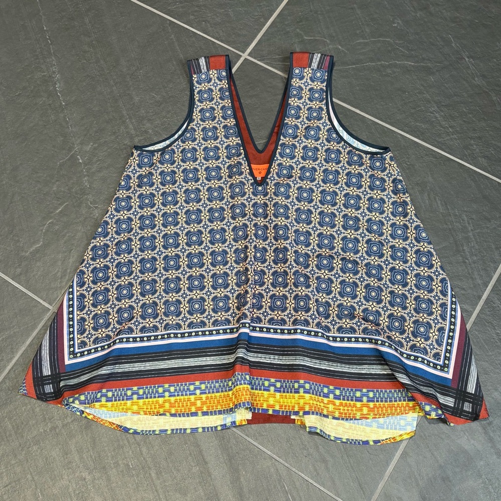 Loose Silky Patterned Polyester Tank Top Large Clover Canyon